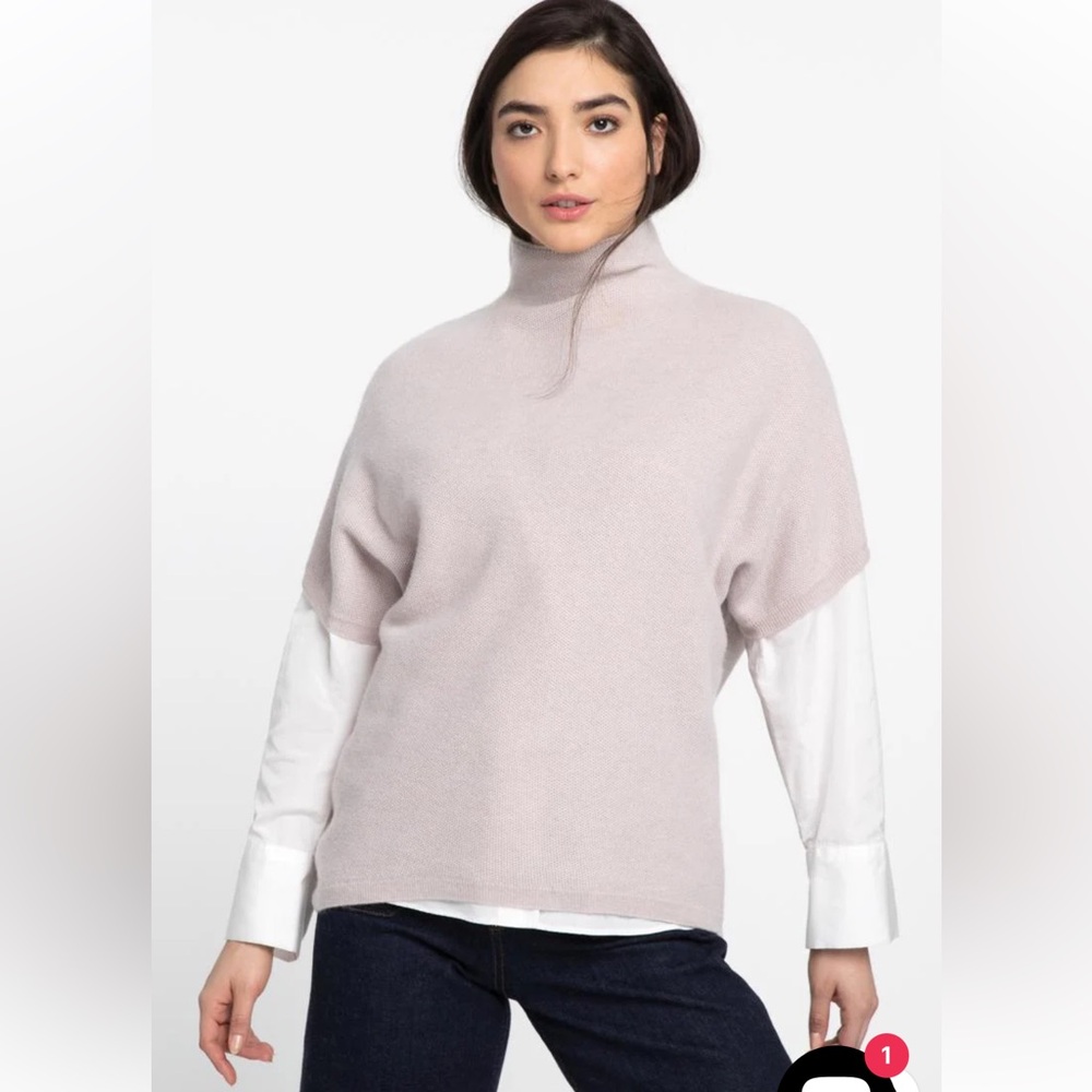 Kinross Cashmere Textured Funnel Popover 100% Cashmere in Sky Blue Size Small